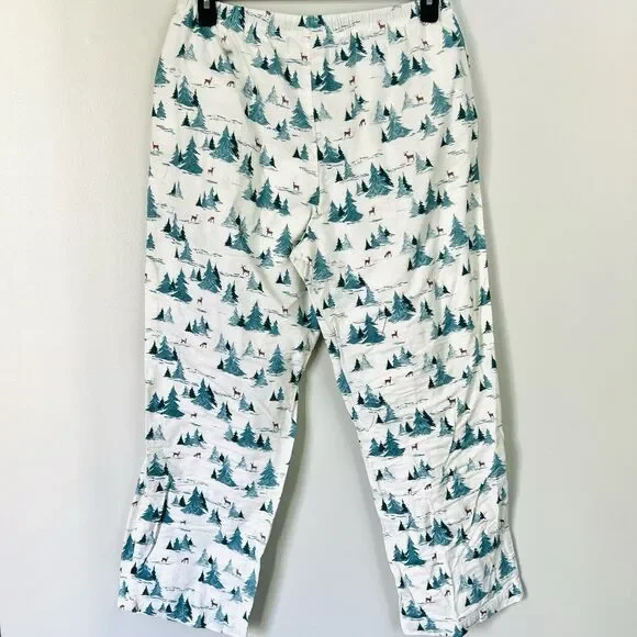 L.L. Bean Green & White Pine Tree Winter Scene Cozy Flannel Pajama Pants Large - Picture 6 of 9